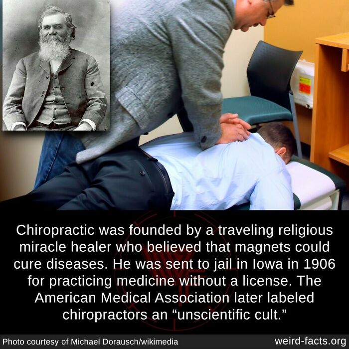 Chiropractic history shows it was founded by a miracle healer jailed for unlicensed practice in early 1900s.