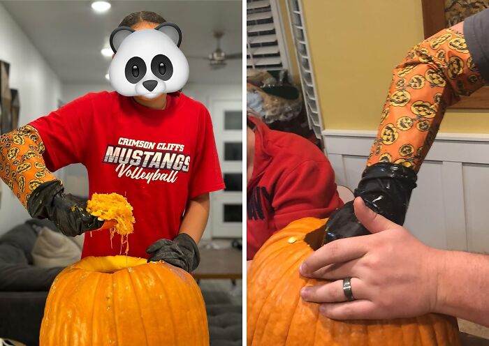 Dive Into Pumpkin Prep With Ease And Enthusiasm Using Pumpkin Gut Scooping Gloves, A Pair Of Specially Designed Gloves That Protect Your Hands From The Stringy, Slimy Mess Of Pumpkin Guts