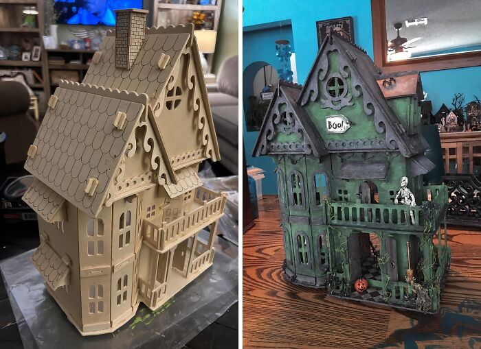 Build A Haunted Abode That's Sure To Delight With The Wooden Halloween House DIY Kit, A Charming And Intricate Set Of Wooden Pieces That Let You Create A Miniature Masterpiece Of Spooky Charm