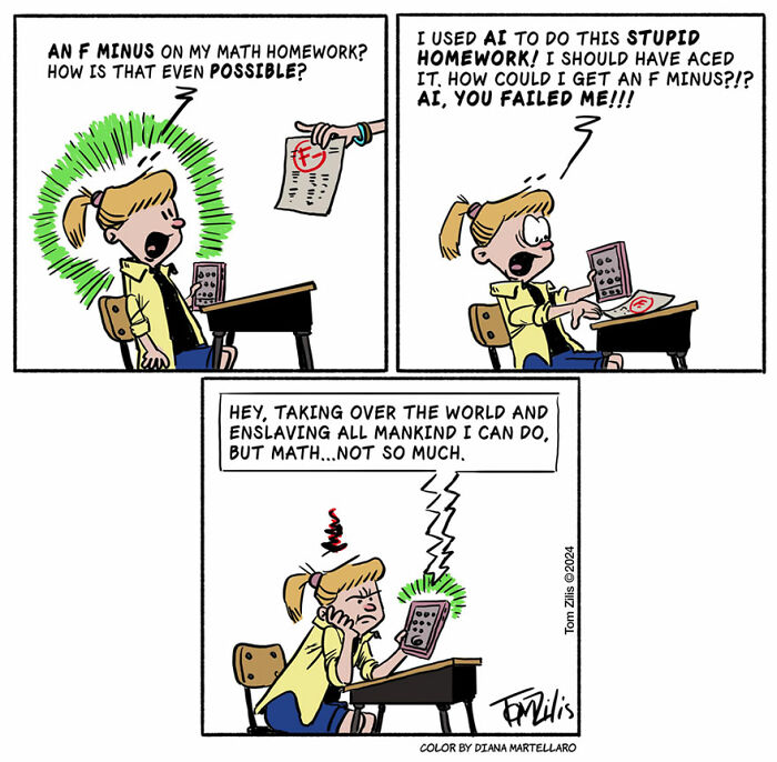 Comic strip showing a student frustrated with math homework, capturing the quirky side of life in funny comics.