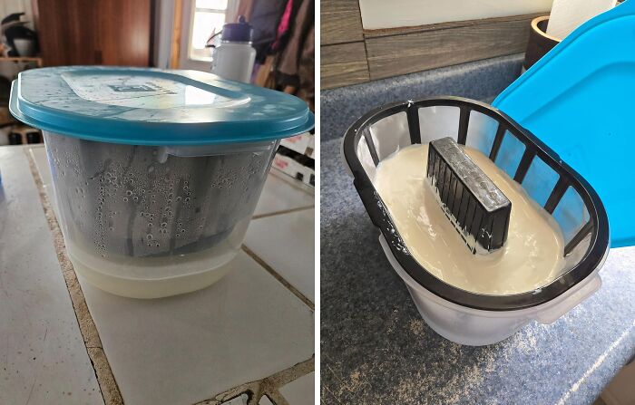 Innovative kitchen tool for making fresh ricotta cheese, showcasing clever kitchen logic and practical design.