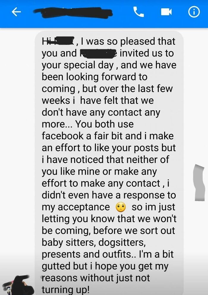 Friends Of Ours Get Married Saturday. They Posted This Message On Facebook That They Received From A (Now Ex) Guest Yesterday