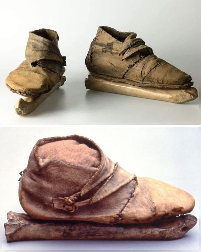 Patines de hielo vikingos del siglo X; de cuero y hueso de caballo