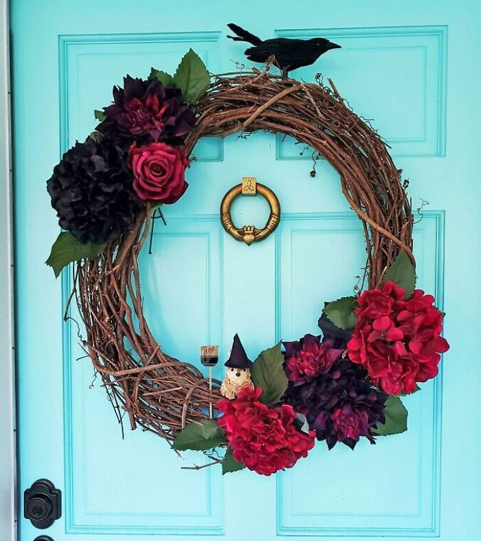 My Halloween Wreath. I Also Made A Little Hat And Broom For My Seasonal Spooky Squirrel