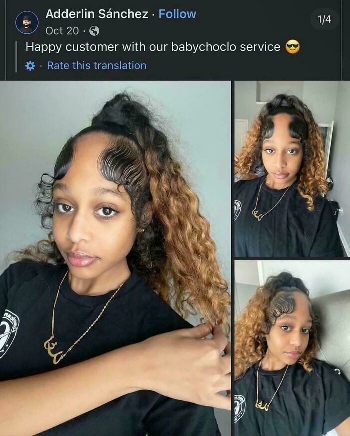 Person with a unique hairstyle trend from an online group showcasing hair accidents.