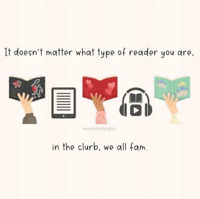 Books and devices held in hands, promoting inclusivity among all types of readers.