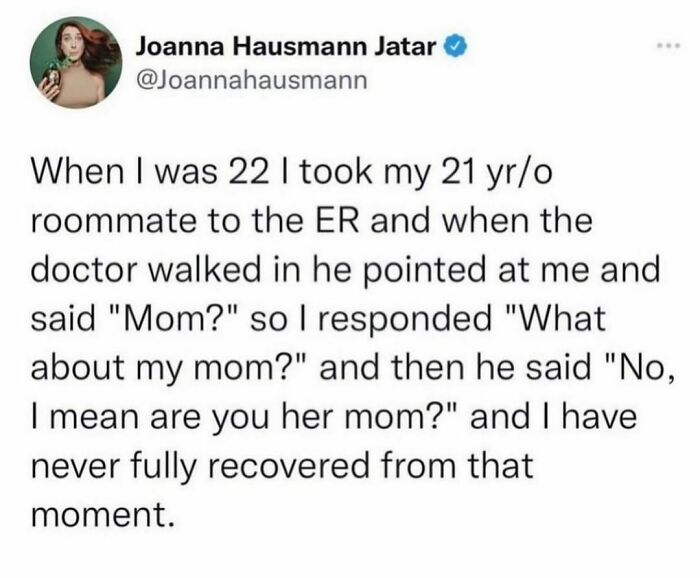 Tweet text about a funny ER visit misunderstanding, featured in 100 of the most hilarious tweets shared on this IG page.