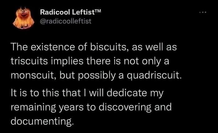 Funny science meme about biscuits and impossible variations, combining science and humor in a witty social media post.
