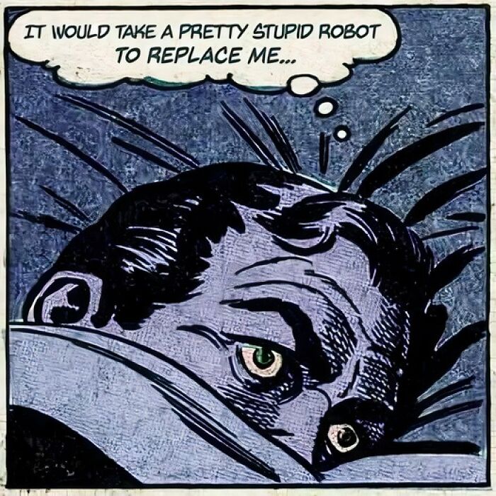 Close-up comic image of a worried man in bed with a thought bubble, highlighting science humor and memes.