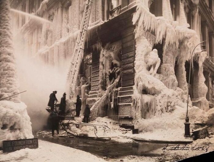 Firefighters Trying To Stop Fire At The Equitable Life Building During A Snowstorm, Manhattan, 1912
