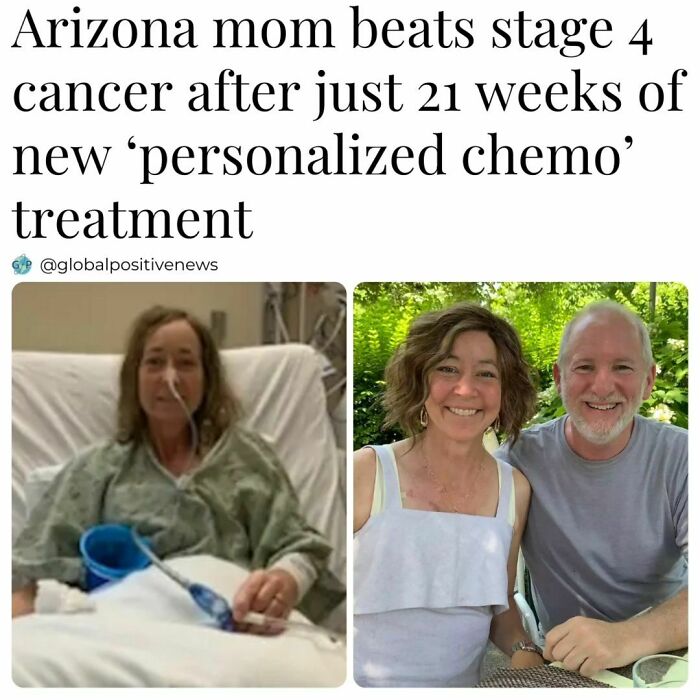 Arizona mom overcomes stage 4 cancer after 21 weeks of personalized chemo, smiling with a man in outdoor setting.