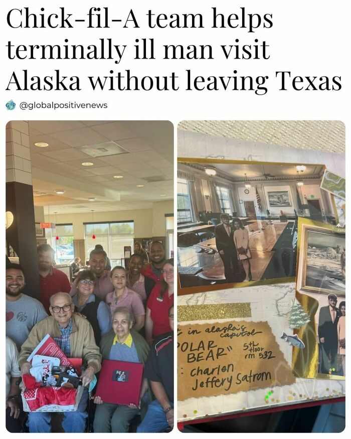 Chick-fil-A team with a terminally ill man, showcasing a creative project to bring Alaska to Texas. Faith in humanity restored.