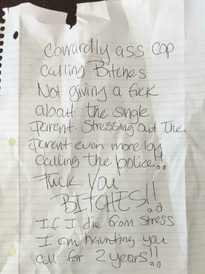 Woman In My Building Has Police Called On Her Routinely For Abuse Of Her Children, One Disabled. She Left This In Public Space