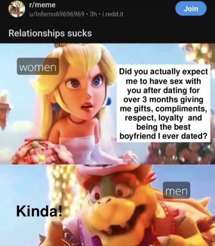 Cartoon woman challenges expectations on dating, addressing clueless misogynists' perspectives.