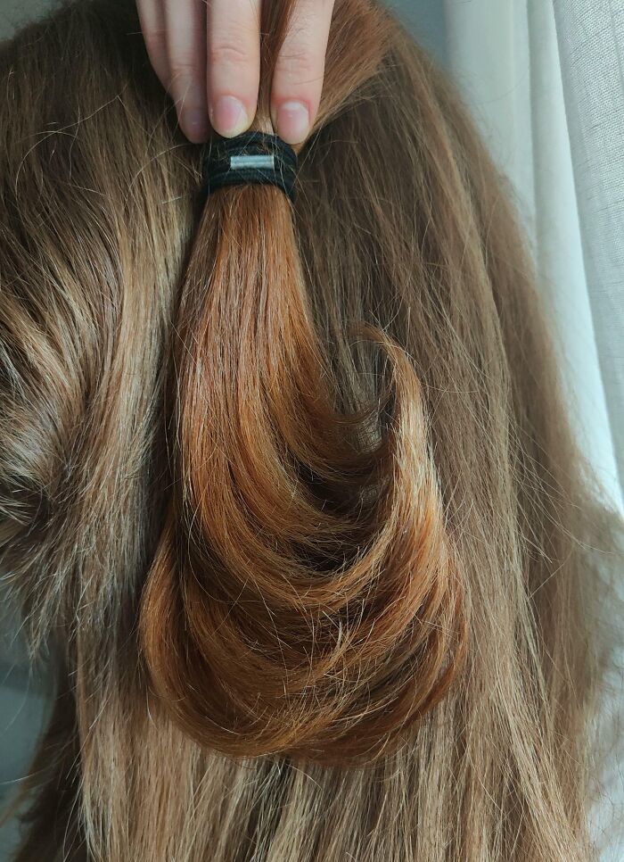 A Chunk Of My Red Hair From When I Was 16 Compared To My Faded With Time Hair Now That I'm 27