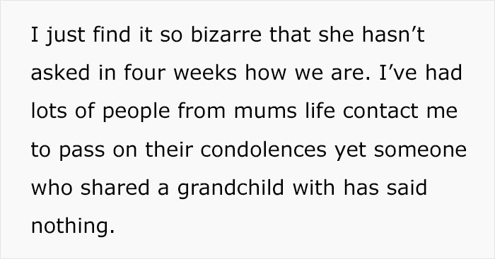 Woman Whose Mom Passed Feels It's Bizarre MIL Didn't Reach Out At All, Thinks Of Cutting Her Off Woman Whose Mom Passed Feels It's Bizarre MIL Didn't Reach Out At All, Thinks Of Cutting Her Off