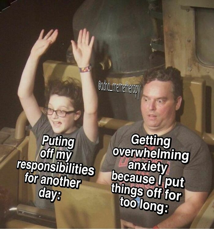 Two people on a roller coaster, illustrating relatable ADHD experiences with humor.