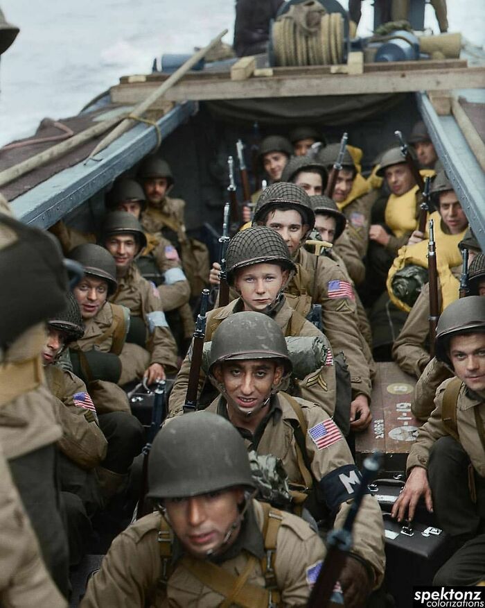 American Troops On Board A Landing Craft Heading For The Beaches At Oran, Algeria During The WW2 Operation Torch, November 1942