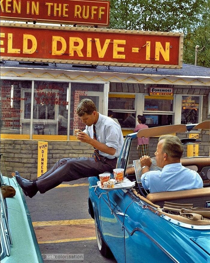 Robert F. Kennedy Stopping For A Meal At A Drive-In In Bluefield, West Virginia During The Campaign For His Brother John F. Kennedy To Become The 1960 Democratic Presidential Nominee