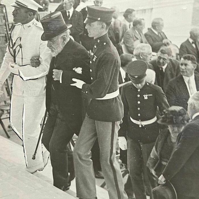 78 Year Old Robert T. Lincoln (Son Of Abraham Lincoln) Is Helped Up The Steps At The Dedication Of The Lincoln Memorial In Washington D.c. In May 1922