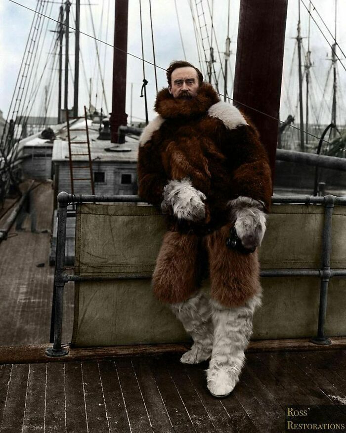 Explorer Robert Peary Standing In The Deck Of The Ss Roosevelt Before Setting Off On His Expedition To The North Pole, Circa 1908