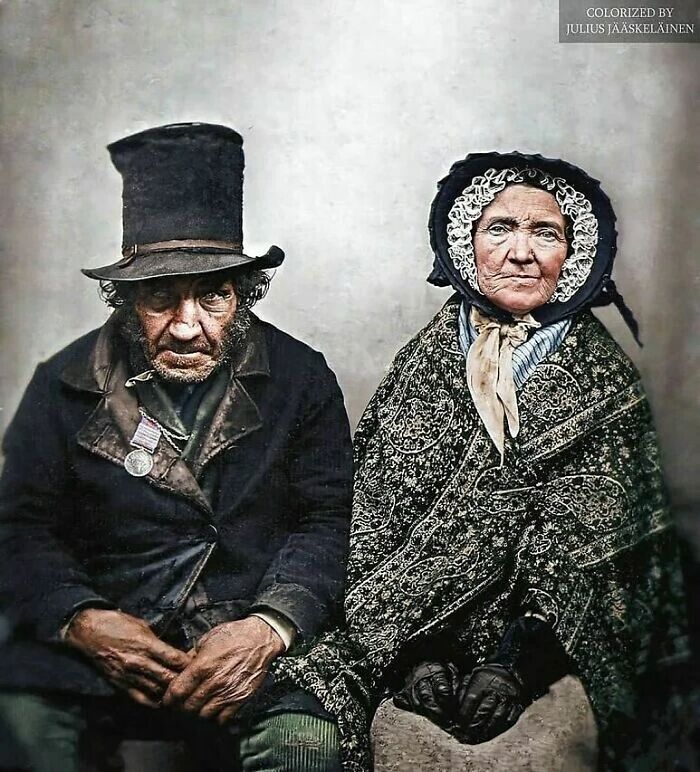 This Is A Picture Of A British Veteran Of The Napoleonic Wars, Posing With His Wife