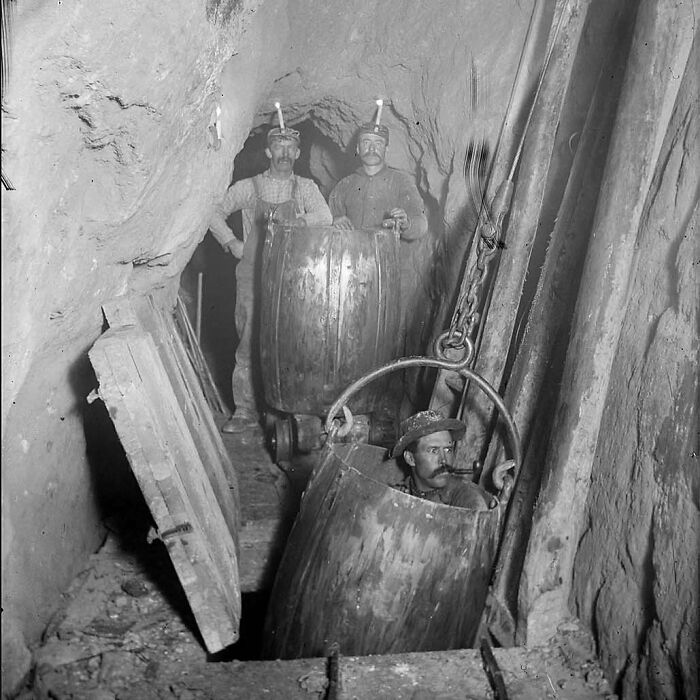 Miners 850 Feet Deep In The Hubert Mine, Nevadaville, Colorado 1895