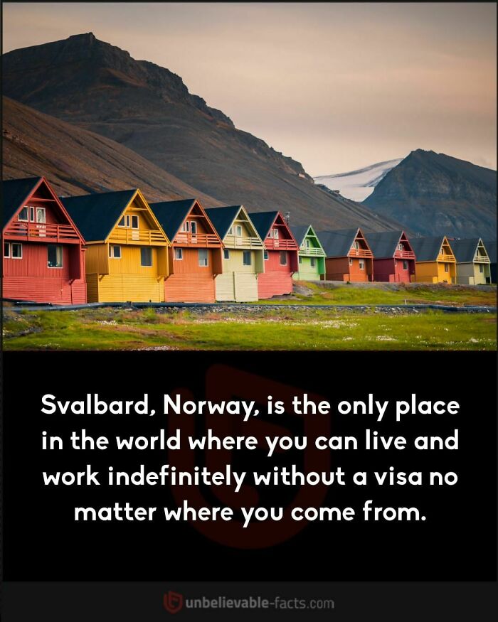 Colorful houses in Svalbard, Norway with mountains in the background, highlighting unbelievable living conditions.