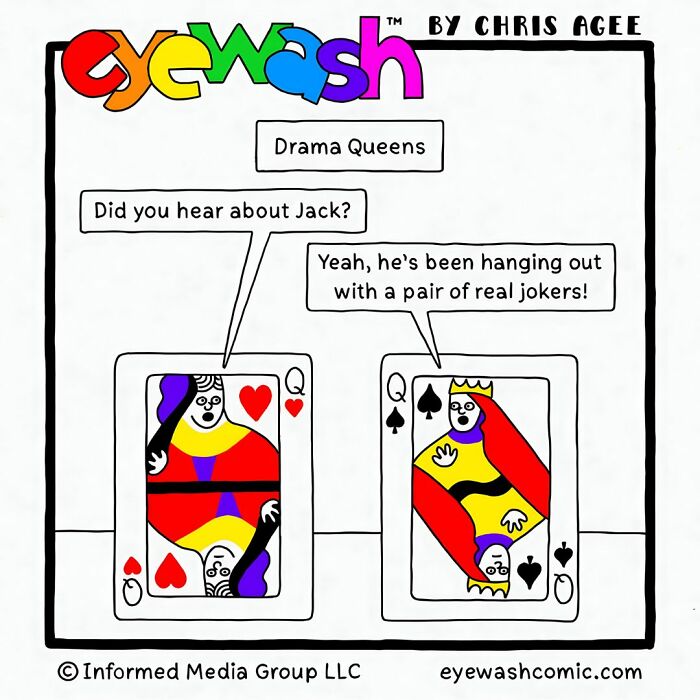 Single-panel comic by Chris Agee with bold art showing playing cards sharing a quick-witted joke about Jack.