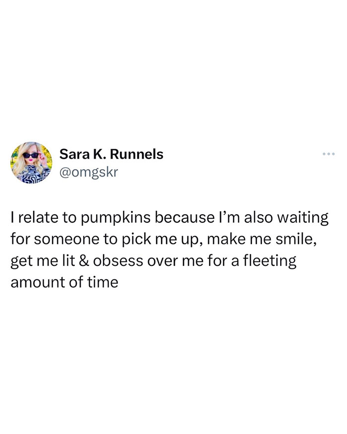 A fall meme humorously compares personal feelings to pumpkins, capturing cozy seasonal vibes.