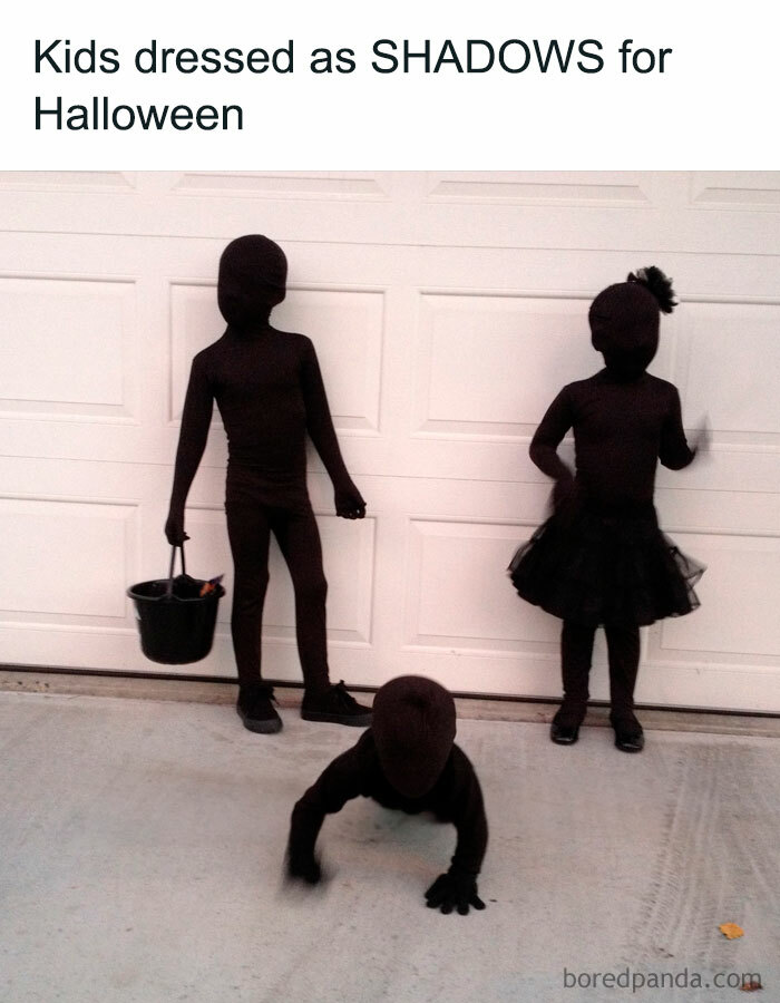 Kids in shadow costumes for a freakishly hilarious Halloween.