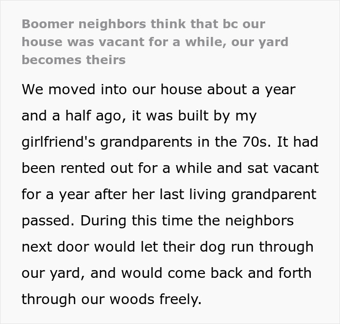 &ldquo;Boomer Neighbors Think That Because Our House Was Vacant For A While, Our Yard Becomes Theirs&rdquo;