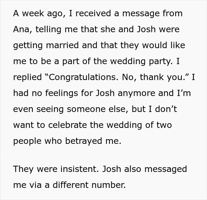 Man Cheats On GF With Her Best Friend, They Harass Her When She Refuses To Attend Their Wedding