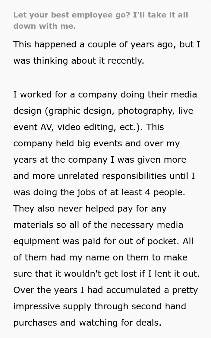 &ldquo;Only Take Things That Are Yours&rdquo;: Fired Worker Does As Told, Cripples Company Into Bankruptcy