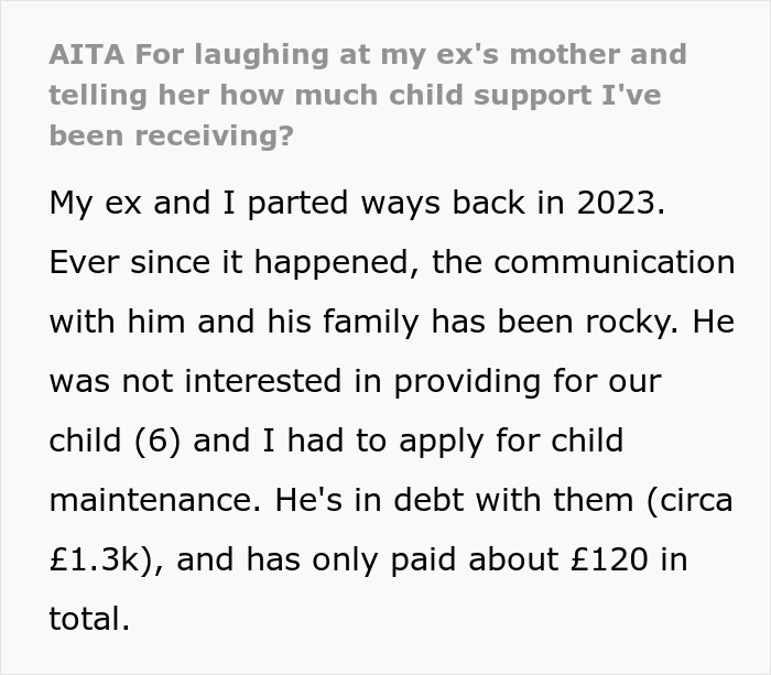 &ldquo;AITA For Laughing At My Ex&rsquo;s Mother And Telling Her How Much Child Support I&rsquo;ve Been Receiving?&rdquo;