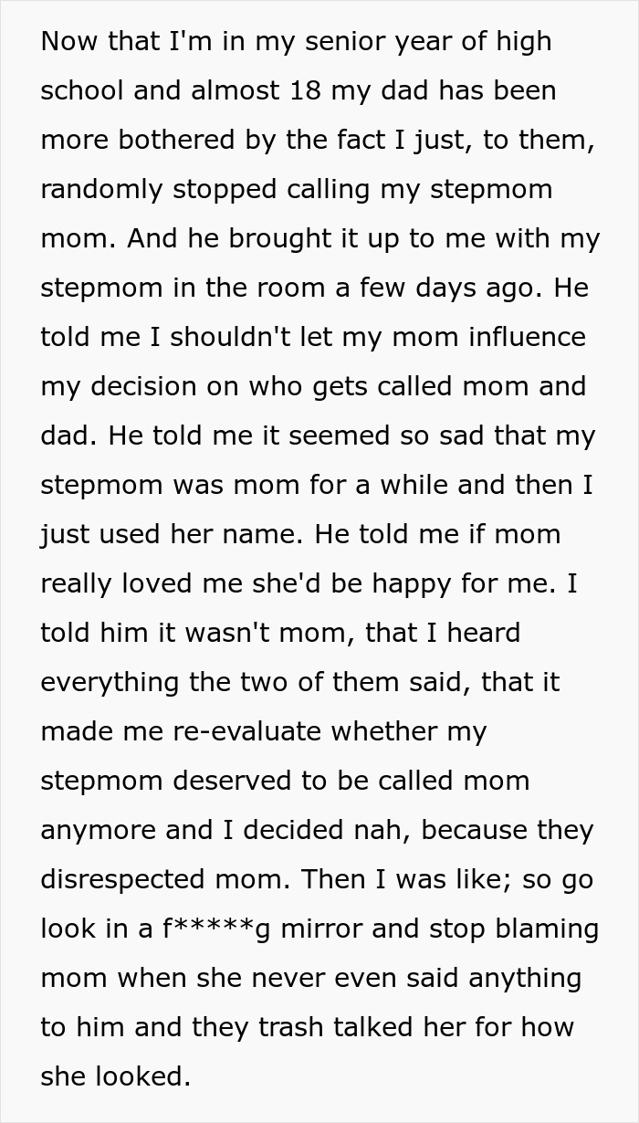 Dad, Stepmom Mock Teen&rsquo;s Bio Mom, Kid Overhears Them, Quits Calling Stepmom &ldquo;Mom&rdquo; For Good