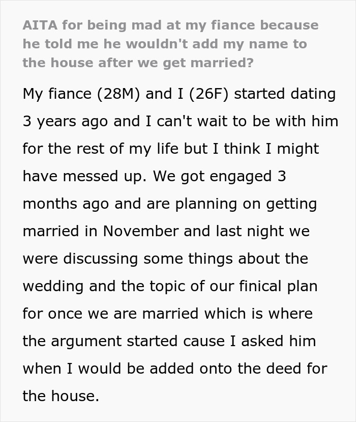 Woman Doesn&rsquo;t Understand Why Fianc&eacute; Won&rsquo;t Put Her On House Deed, Gets A Reality Check Online
