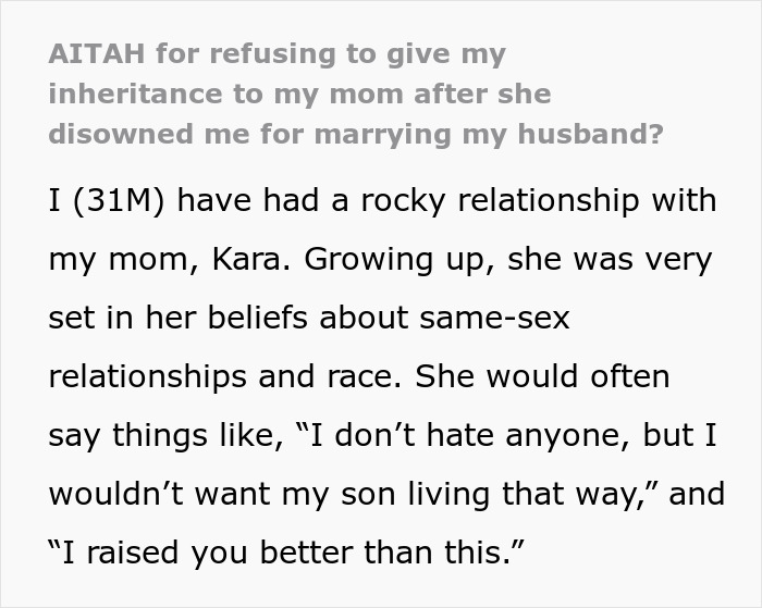 Mom Disowns Son After He Marries A Man, Now Wants His Inheritance