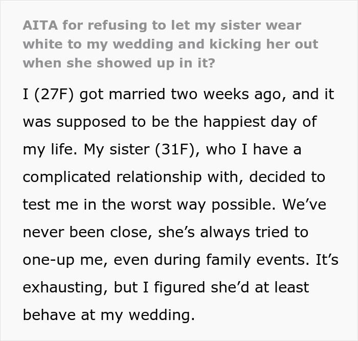 “To Test Me In The Worst Way Possible”: Bride Kicks Sister Out Of Her Wedding Over Her Dress “To Test Me In The Worst Way Possible”: Bride Kicks Sister Out Of Her Wedding Over Her Dress