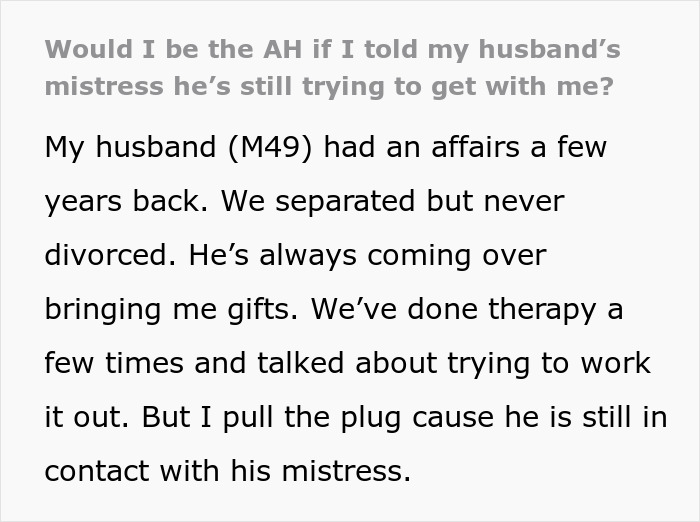 Husband Tries To “Fix” Marriage While Cozying Up To Mistress, Wife Has Had Enough Husband Tries To “Fix” Marriage While Cozying Up To Mistress, Wife Has Had Enough