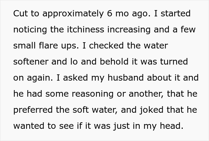 Woman Suspects Hubby Turned On Soft Water To &ldquo;Test&rdquo; Her Eczema, Worries About Her Marriage
