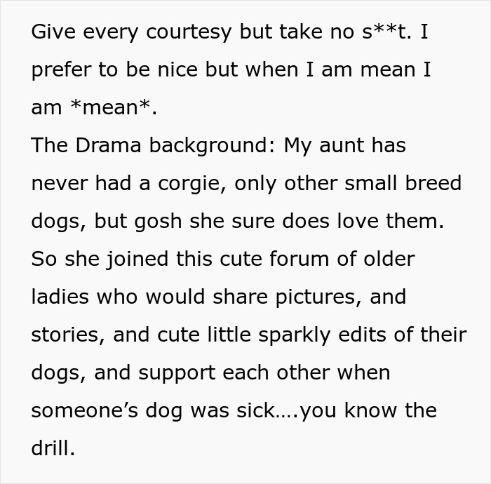 Kindest Woman Ever Gets Bullied By 60YO On Corgi Forum, Niece Writes A Decimating Roast In Response