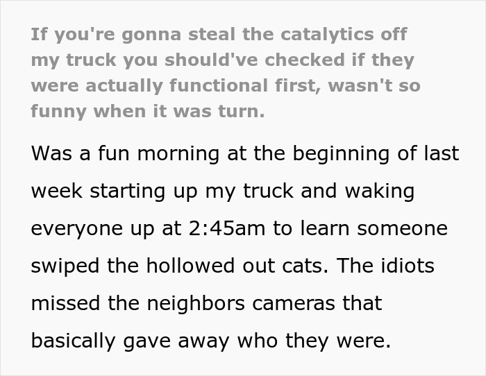 “Idiots Missed The Neighbor’s Cameras”: Youngsters Steal Car Parts, Face Car Owner’s Pro Revenge “Idiots Missed The Neighbor’s Cameras”: Youngsters Steal Car Parts, Face Car Owner’s Pro Revenge
