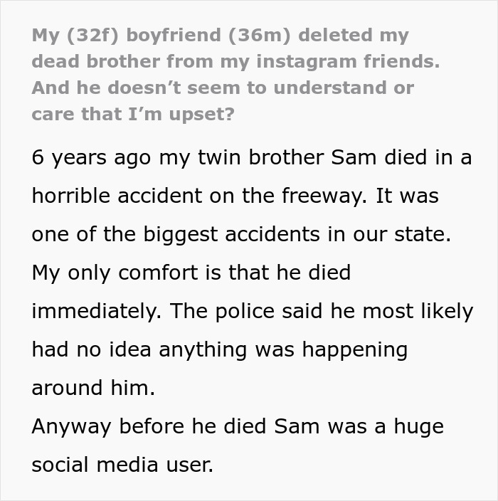 GF Horrified As 32YO BF Blocks Her Late Twin&rsquo;s IG And Says It&rsquo;s Not A Big Deal, Kicks Him Out