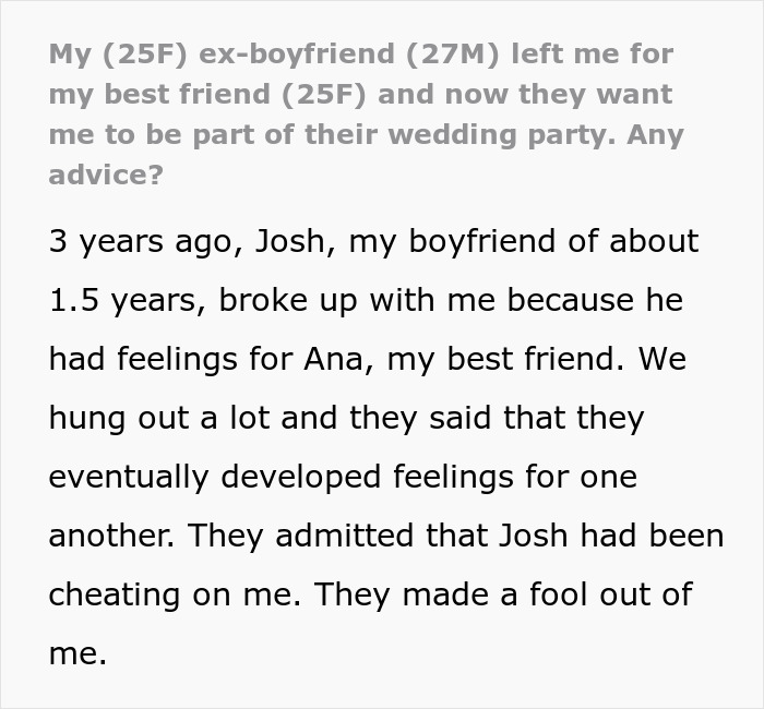 Man Cheats On GF With Her Best Friend, They Harass Her When She Refuses To Attend Their Wedding