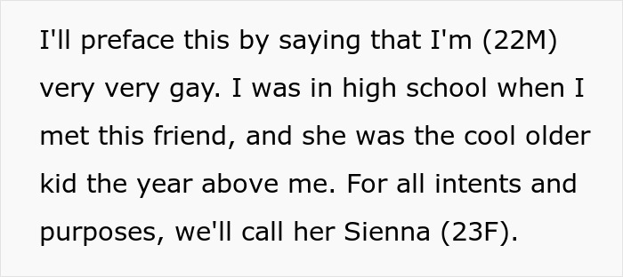 Text reading about a guy, very gay, meeting his friend Sienna in high school. Text reading about a guy, very gay, meeting his friend Sienna in high school.