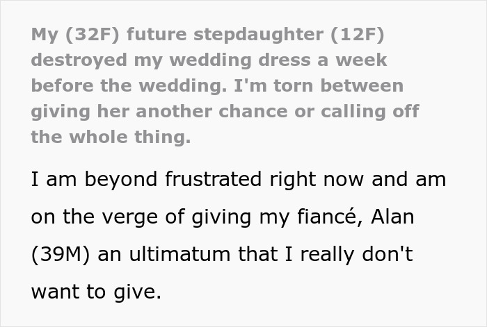 Woman Thinks Of Calling Off Her Wedding Due In A Week Because Of Future Stepdaughter Woman Thinks Of Calling Off Her Wedding Due In A Week Because Of Future Stepdaughter