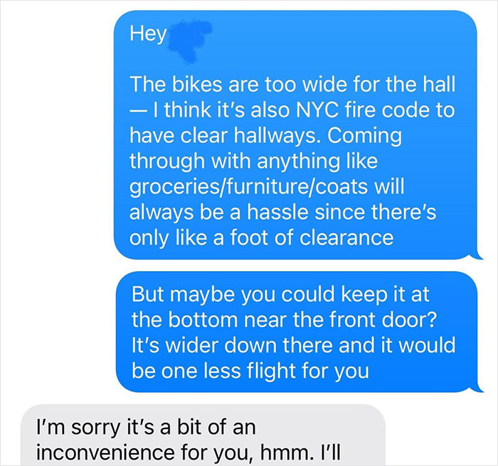 Guy Sick Of Lady's Bike Blocking Hall, Gets It Removed By Property Management As She Won't Listen Guy Sick Of Lady's Bike Blocking Hall, Gets It Removed By Property Management As She Won't Listen