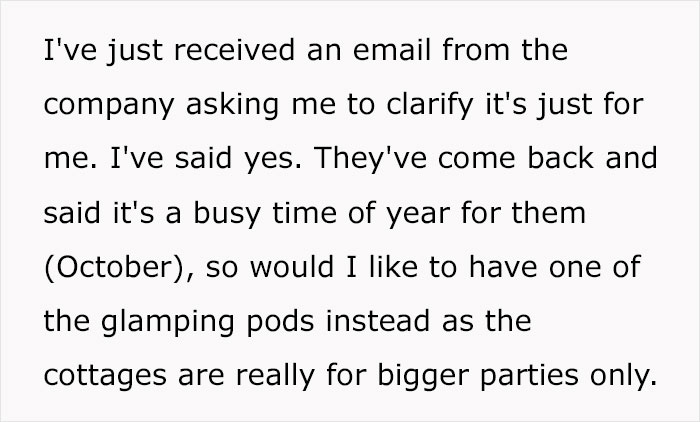 Woman Books 6-Person Lodge Only For Herself, Gets A Request From Owners To Switch To Smaller One Woman Books 6-Person Lodge Only For Herself, Gets A Request From Owners To Switch To Smaller One
