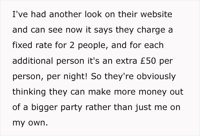 Woman Books 6-Person Lodge Only For Herself, Gets A Request From Owners To Switch To Smaller One Woman Books 6-Person Lodge Only For Herself, Gets A Request From Owners To Switch To Smaller One